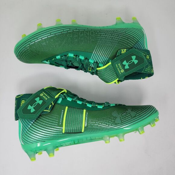 Under Armour Football Cleats Mens 9 Green Highlight MC Logo Spell Out Striped - Picture 4 of 10